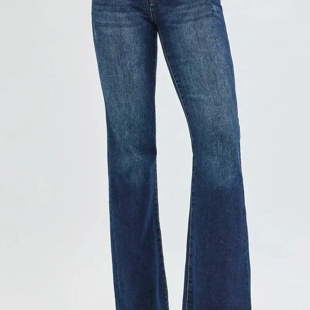 RISEN Full Size Tummy Control Mid Rise‎ Flare Jeans Plus Size